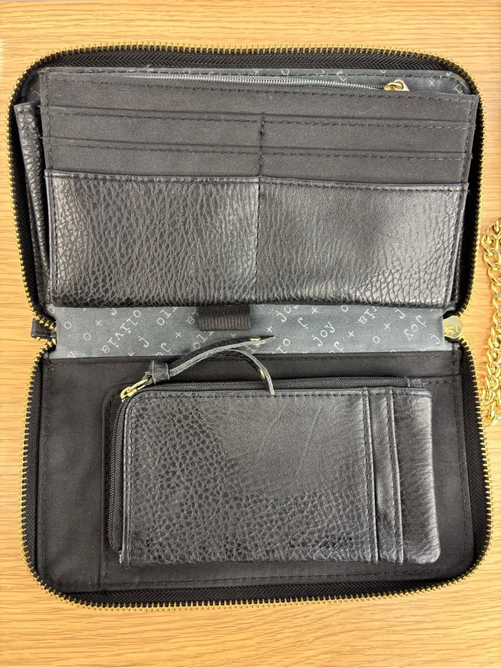 Olivia + Joy Black Faux Leather Wristlet with Gold Chain Strap LIKE NEW
